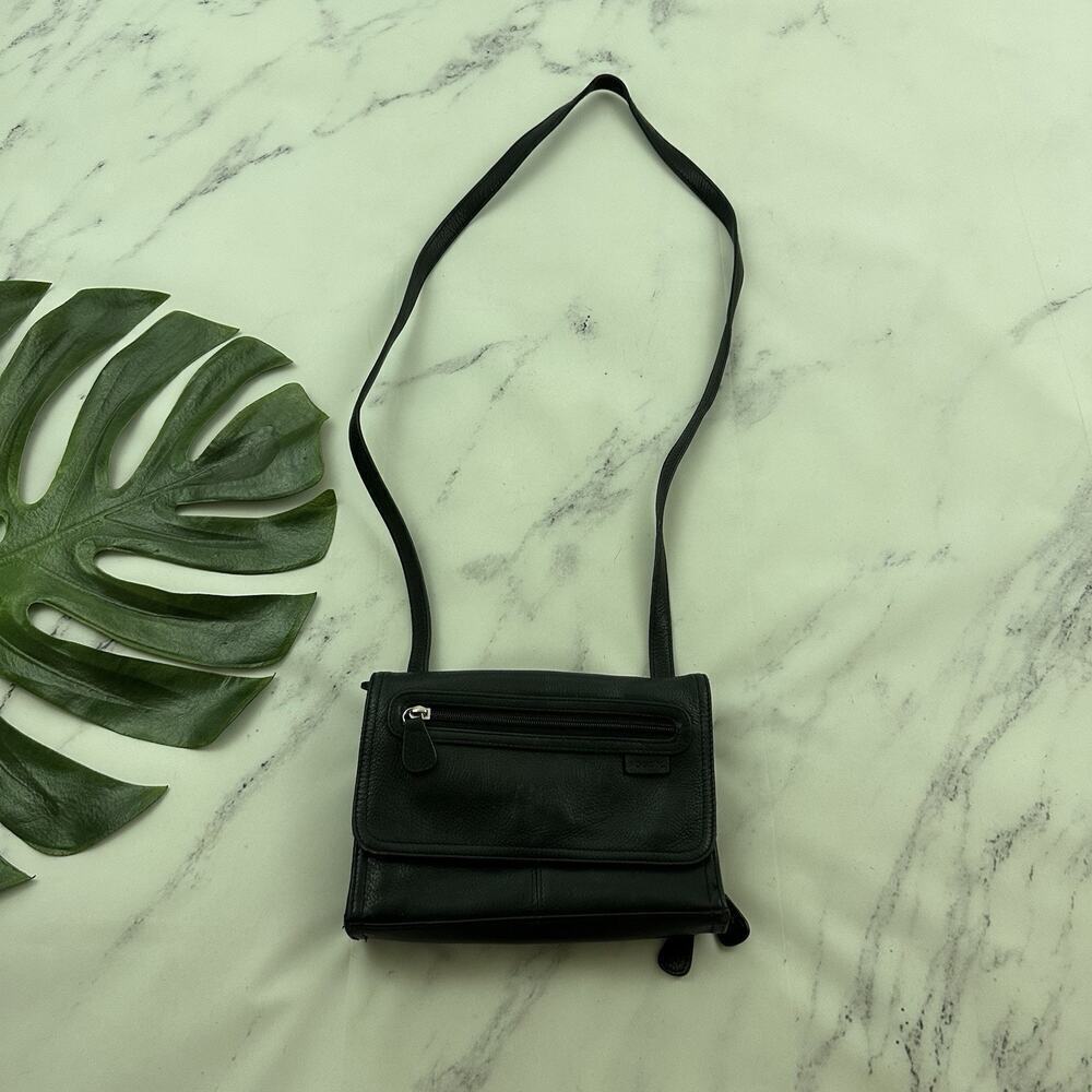 Fossil Vintage Y2k Cross Body Purse Bag Black Leather Small Square Zippers